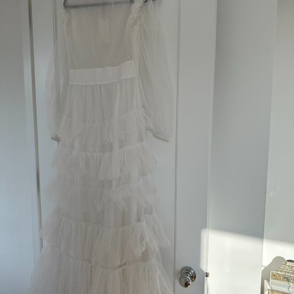 ❌SOLD❌LoveShackFancy Francoise V-neck Ruffled Tulle Dress White Tiered Sheer - Picture 13 of 15
